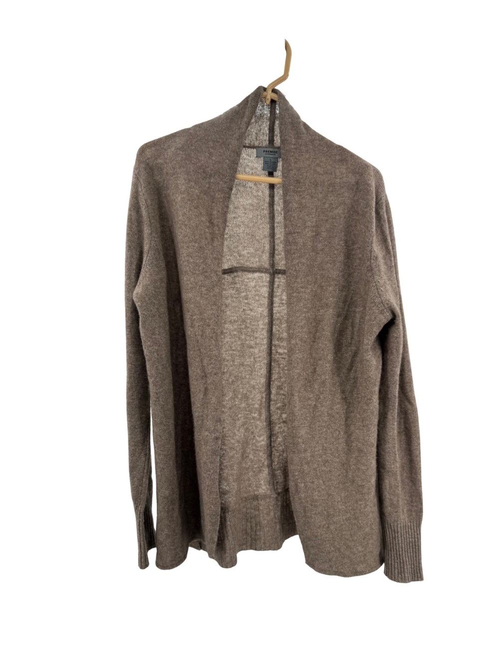 Premise Women's 100% Cashmere Sweater Cardigan Taupe Brown L open front layering